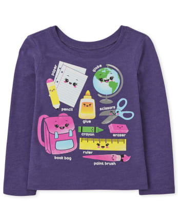 Camiseta con gráfico de útiles escolares para bebés y niñas pequeñas