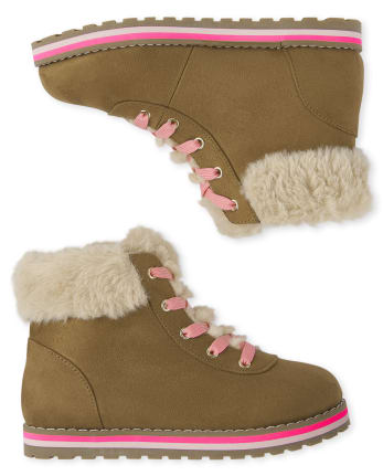 Girls Faux Fur Lace Up Booties