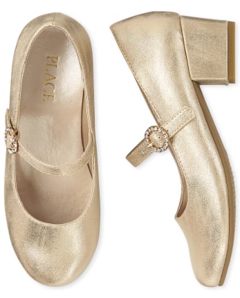 Girls Jeweled Metallic Heel Shoes | The Children's Place - GOLD
