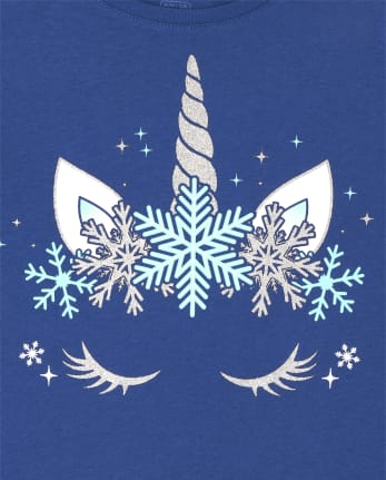 Girls Winter Unicorn Graphic Tee