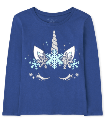 Girls Winter Unicorn Graphic Tee