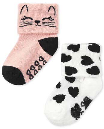 Toddler Girls Cat Turn Cuff Socks 6-Pack