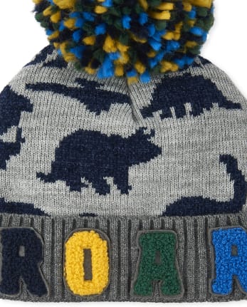 Toddler Boys Dino Pom Pom Hat And Mittens Set