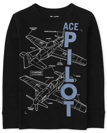 The Children's Place Boys' Long Sleeve Graphic Thermal Top - Waffle Knit, Cotton/Polyester Blend For Layering