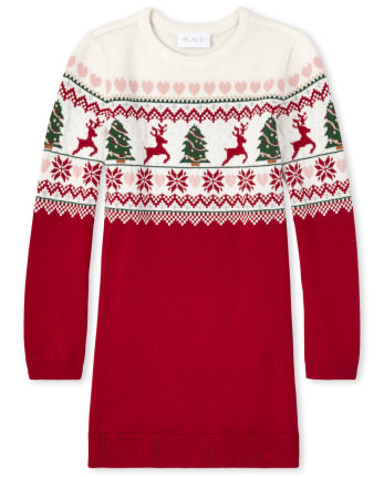 Girls Christmas Fairisle Sweater Dress