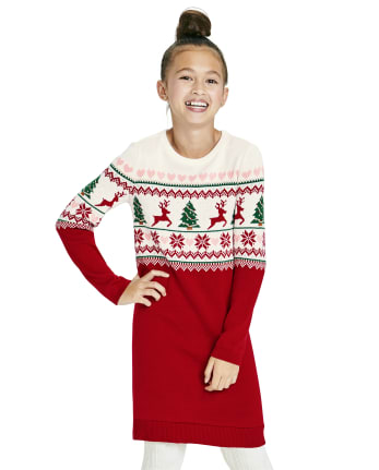 Girls Long Sleeve Christmas Fairisle Knit Sweater Dress The Children S Place Classicred