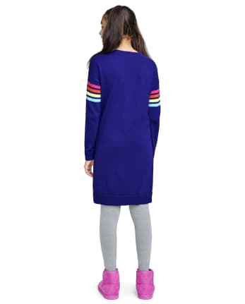 Girls Rainbow Heart Sweater Dress