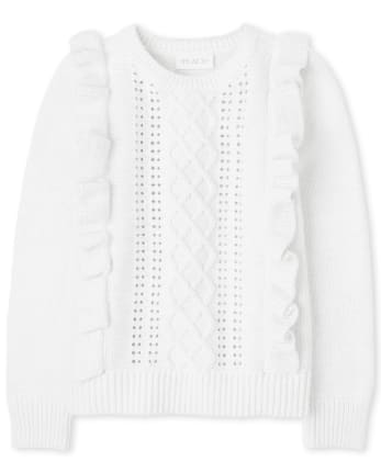 Girls Pointelle Ruffle Sweater
