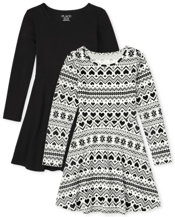 Girls Fairisle Skater Dress 2-Pack