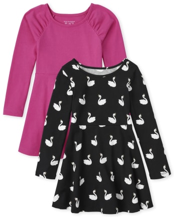 Toddler Girls Swan Skater Dress 2-Pack