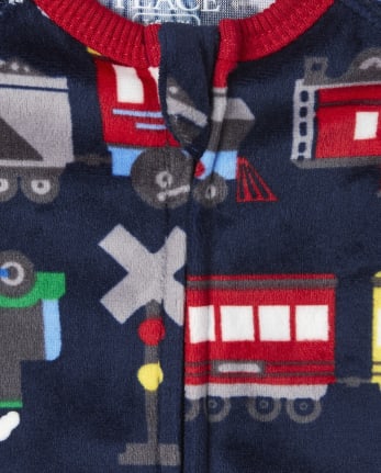 Pijamas de una pieza de forro polar con trenes para bebés y niños pequeños