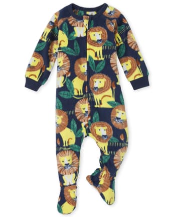 Pijama de una pieza con de forro polar y estampado de león de manga larga para bebés y niños pequeños | The Children's Place - THUNDER BLUE