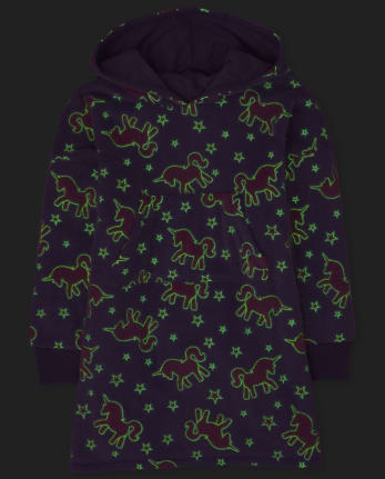 Camisón con capucha de forro polar de unicornio brillante para niñas