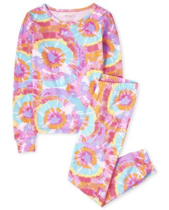 Pijama de algodón de ajuste ceñido con efecto teñido anudado para niñas