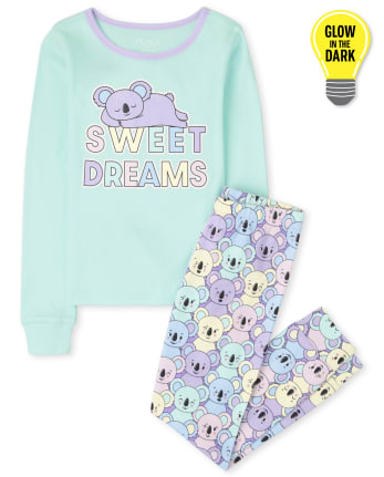 Pijama de algodón con ajuste ceñido Glow Koala para niñas