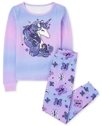 Pijama de ajuste con unicornio de manga larga para niñas | The Children's Place - VIOLET PEARL