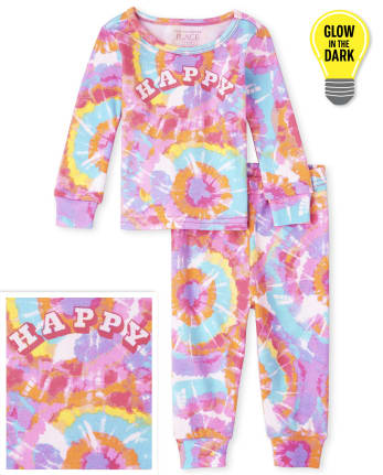 Baby And Toddler Girls Glow Tie Dye Snug Fit Cotton Pajamas
