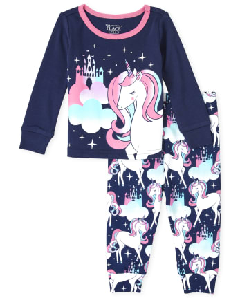 Pijama de algodón con diseño de castillo de unicornio para bebés y niñas pequeñas