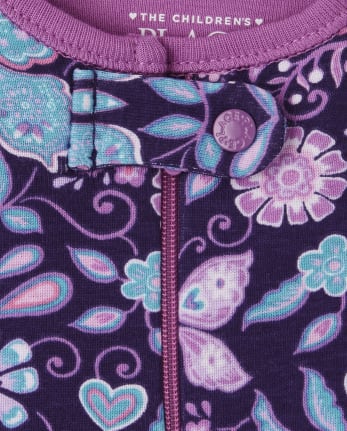 Pijama de una pieza de algodón con ajuste ceñido de mariposa para bebés y niñas pequeñas