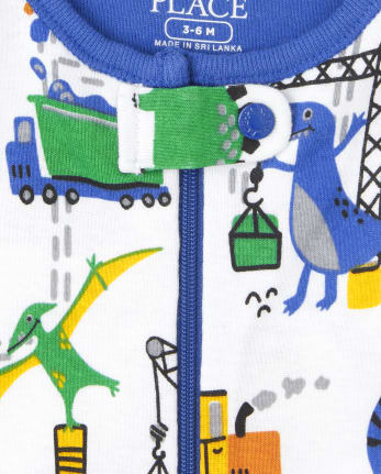 Pijamas de una pieza de algodón ajustados con dinosaurio de construcción para bebés y niños pequeños