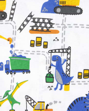 Pijamas de una pieza de algodón ajustados con dinosaurio de construcción para bebés y niños pequeños