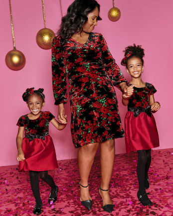 Girls Mommy And Me Floral Velour Dress