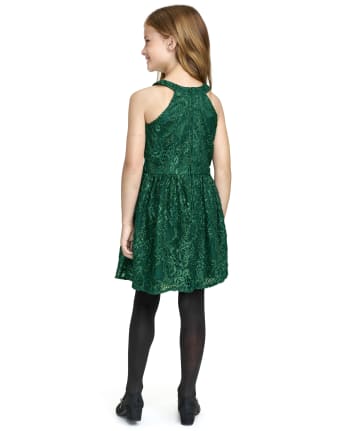 Girls Lace High Neck Dress