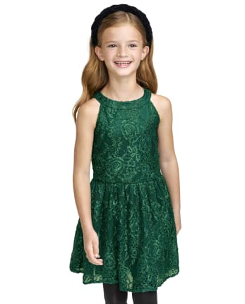 Girls Lace High Neck Dress