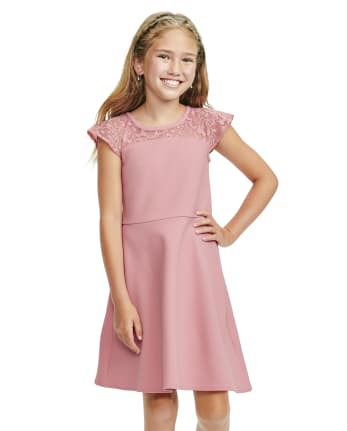 Robe en jacquard stretch en dentelle pour fille