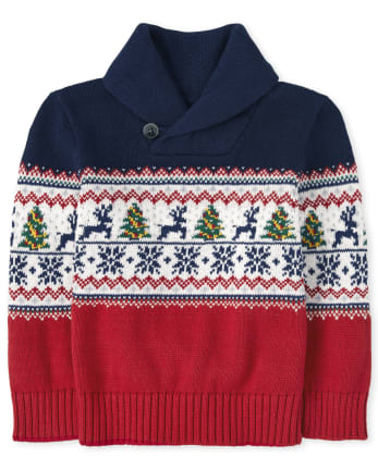 Suéter navideño con cuello chal de Fairisle para niños pequeños