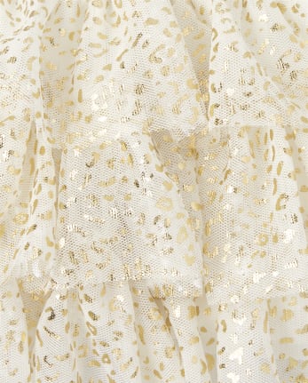 Baby Girls Foil Leopard Velour Knit To Woven Dress
