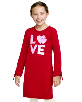 Girls Flip Sequin Love Sweater Dress