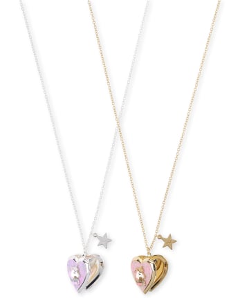 Girls Unicorn Heart Locket Necklace 2-Pack