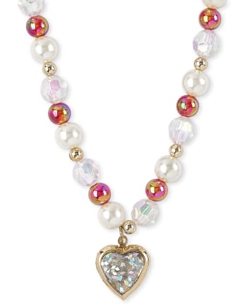 Girls Beaded Heart Necklace And Bracelet Set