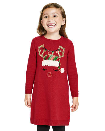 Baby And Toddler Girls Christmas Reindeer Sweater Dress