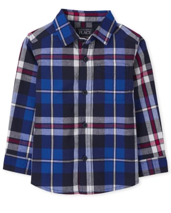 Baby And Toddler Boys Plaid Poplin Button Up Shirt
