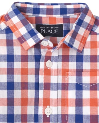 BOYS 5 6 S  NAVY WHITE RED PLAID BUTTON DRESS SHIRT NWT ~ THE CHILDREN'S PLACE 