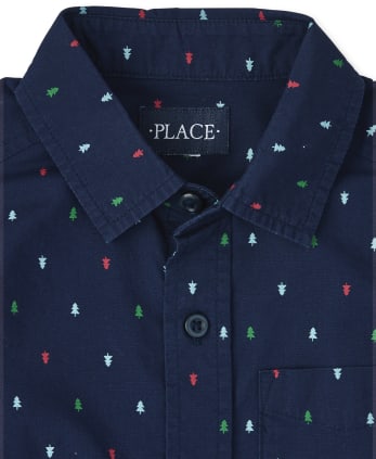 Boys Tree Poplin Button Up Shirt - TIDAL