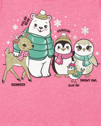 Camiseta con estampado de animales de invierno para niñas pequeñas