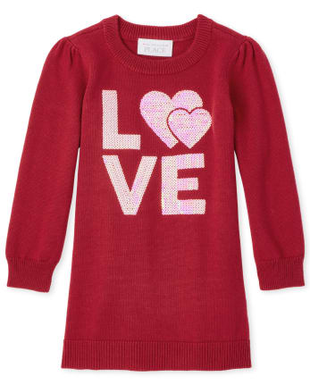 Baby And Toddler Girls Sequin Love Sweater Dress