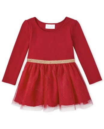 Baby And Toddler Girls Glitter Knit To Woven Dress