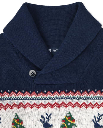 Boys Christmas Fairisle Shawl Neck Sweater
