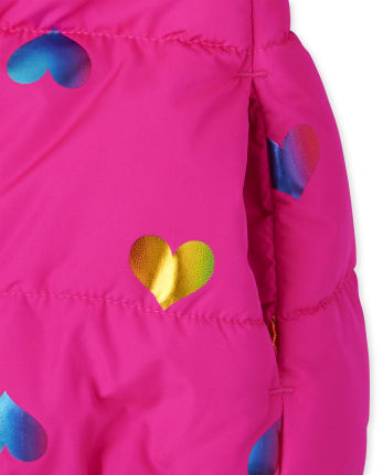 Toddler Girls Rainbow Heart Puffer Jacket