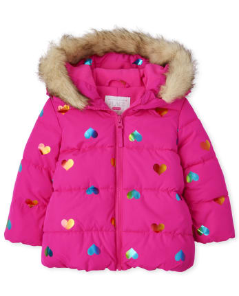 Toddler Girls Rainbow Heart Puffer Jacket
