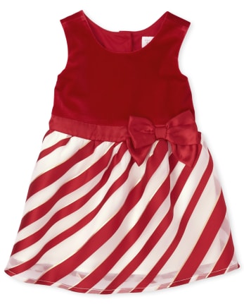 Toddler Girls Striped Velour Knit To Woven Dress