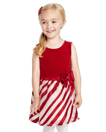Toddler Girls Striped Velour Knit To Woven Dress