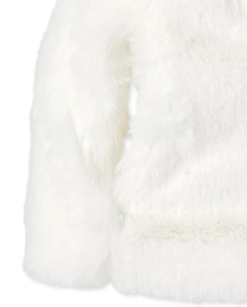 Toddler Girls Long Sleeve Faux Fur Coat, White Fur Coat Childrens