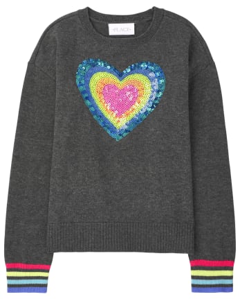 Girls Rainbow Heart Sweater