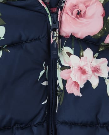Girls Floral Puffer Jacket