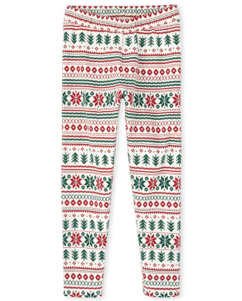 Girls Christmas Print French Terry Knit Cozy Leggings